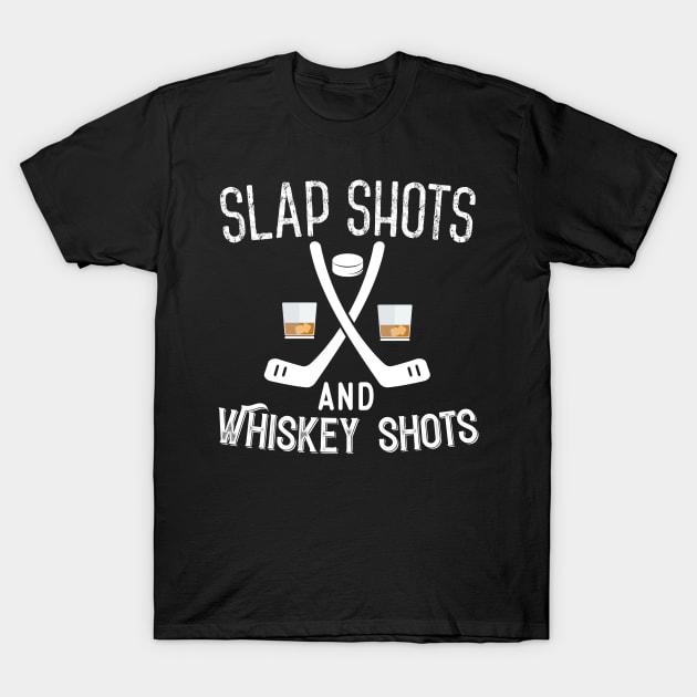 Slapshots And Whiskey Shots Funny Hockey T-Shirt by Eugenex